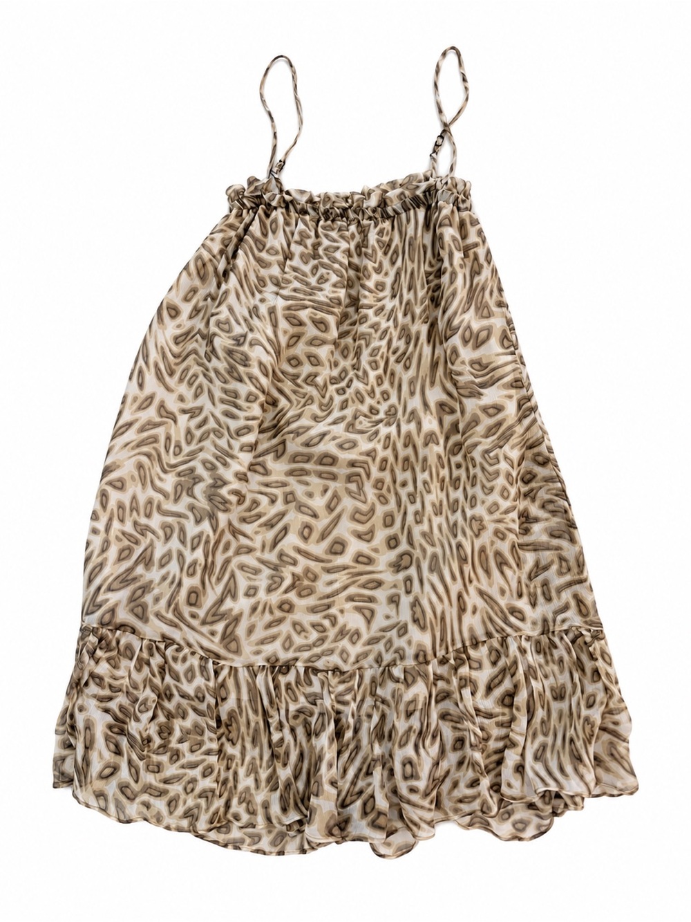 BOULEE Silk Abstract Animal Print Ruffle Cami Dress Size 0 Made in USA